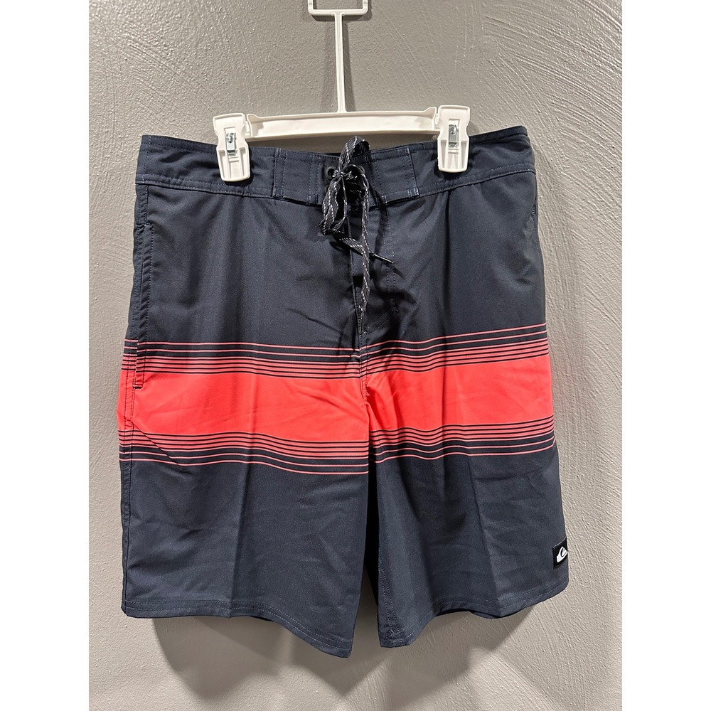 Quiksilver Mens Board Shorts Size 30 Gray Orange Striped Surf Swim Trunks
